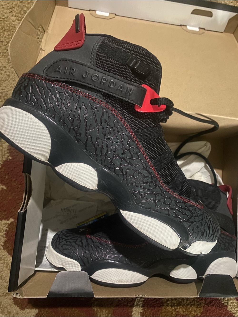 Jordan 6 Rings Youth Sneakers in Black, White and Red